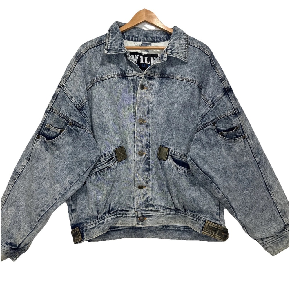 VTG RARE  40s Wild Blues Denim Design  Lined Jacket  Distressed Rivets Acid Wash